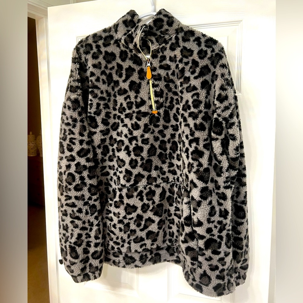 Animal print fleece pullover